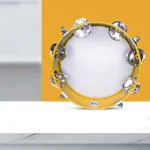 DOKCHAN khanjari Tambourine Indian Musical Instrument | Hand Percussion Yellow Dafli (Size - 8in)