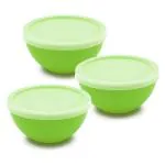 Jaycee Microwave Safe And BPA Free Green Virgin Plastic Multipurpose Bowl With Lid - 300 Ml (Pack Of 3)