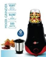AMEET Nutri mix Grinder Blender for Home Kitchen, 450 Watts Mixer Grinder, Juicer Machine, Blender for Smoothie and Juices with 2 Stainless steel Blades (Wet & Dry Blades), 2 Jars I Red
