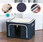 WN BAGS Neavy Blue Living Box - Wardrobe Organizer, Storage Boxes for Clothes with Zip 66 Litre (Pack of 1) (66 LTR) Blue with White Polka dot and Reasonable wardroabe