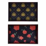 ANGIRA HANDICRAFTS Handmade Wooden Tray with Handprinted Designs Serving Trays Set of 2 Tray
