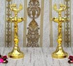 Denique Brass Nakshi Peacock Kerala Mahabharat Oil/Ghee Diya, Deepak, Lamp Design Long Diyas for Home Pack 2