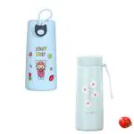 Welour Glass Blue Air Up Royal Flower And Cat Feature Water Bottle - 400 Ml (Set Of 2)