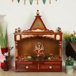 DZYN Furnitures SukhatMan Medium Wall Mount Pooja Mandir without Door (Teak Gold)