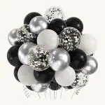 SPECIALYOU.IN 100pcs Birthday balloons for decoration with Black balloon, White balloons and Silver Chrome/confetti balloons for Bride to be, Anniversary, Wedding, Party decoration for boys & Girls.