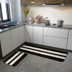 AFFORDABLE HUT COFFEE WHITE Microfiber Kitchen Floor Mat & Runner Set of 2 (40 x 60 & 40 x 120 cm) (AH-M-RNR-CMB-4)