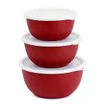 Zaib Microwave Safe Stainless Steel Euro Mixing Bowl Set of 3 Capacity 1250 ml, 750 ml, 500 ml (Red)