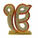 BLESS KRAFT Sikh Religious Symbol EK Onkar Idol | Ik Onkar (6.2 x 0.5 x 6.5 cm) Gold Metal Statue for Car Dashboard Mandir Murti Temple Puja Home Decor | Office Table Showpiece