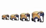 Notch Creations Wooden Embossed Printed Up-Trunk Elephant Showpiece Set of 4 for Home Decoration Decorative Showpiece - 7.6 cm (Wood, Blue)