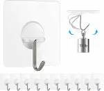 WEST NATION 12 Pack Adhesive Wall Hooks - Heavy Duty Stainless Steel Hooks for Strong and Reliable Hanging - Perfect for Kitchen Accessories, Clothes, and Photo Frames (Transparent)