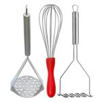 DreamBasket Stainless Steel Egg Whisk & (Pack of 2) Potato Masher for Kitchen