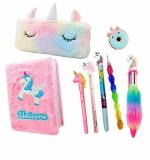 NSR Group Unicorn Combo Stationary for School - Unicorn Pencil Pouch with Unicorn Glitter Pen and Unicorn Pen, Unicorn Pencil, Fur Pen, Donut Eraser, Fur Dairy (8 Pcs)