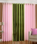 Indian Online Mall Polyester Baby Pink, Green Plain Window Curtain Set - 5 Feet X 4 Feet (Set Of 3)