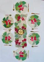 MFU-MADE FOR YOU Handmade Beaded Table Mat Runner Set Swan Design| 1 Runner+ 6 mats- 13* 36 Inch