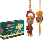 Yuvraj Rakhi Pair ( Multicolor Desiner ) bhaiya bhabhi set With Desi Ghee Soan Papadi 400 Gm Pack , Roli chawal pack