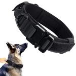 QpetsDogs Collar for Large Dogs Adjustable Nylon Tactical Dog Collar with Strap Handle Dog Training Collar Quick Release Metal Buckle for Medium Adult Dogs(Black, L, 17''-20.5''/43-52cm)