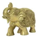 Kalarambh Brass Hathi / Elephant Idol Murti Statue for Home Vastu Pooja Puja Mandir Office Table Decor Collectible Handicraft Art, Yellow, 3.5 x 7.2 x 6.6 Inch (L x W x H)