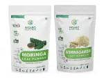 NISARG ORGANIC FARM Combo of Moringa Leaf and Ashwagandha Root Powder I Pure Organic and Natural I Traditional Method Made I No Chemicals or Preservatives I for Weight Loss & Height Growth - 500g x 2 Pack