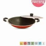 NAVRANG Non-Stick Red Aluminium Appam Maker with Lid, 1.1 L