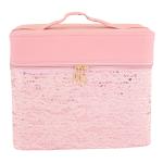 Clarabae Makeup Vanity Box for Women Professional Vanity Case with 4 Tray (Zari) With Zipper Closure Multipurpose Travel Makeup Cosmetic Vanity Box Organizer For Makeup Artist (Pink)