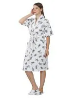 Rangoli Jaguar Cotton Bathrobe for Women | Grey | Ultra-soft, Lightweight & Highly Absorbent Luxurious Bath Gown/Bath Robe for Women With Matching Slippers