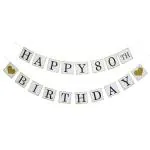 Festiko Happy 80th Birthday Banner, Gold Glitter Heart For 80 Years Birthday Party Decoration Bunting White