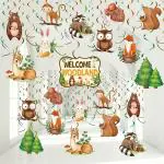 Festiko 12 Pieces Woodland Animal Hanging Swirls Decor, Forest Friends Birthday Party Foil Ceiling Decor For Boy Girl Kids Woodland Classroom Decor Jungle Birthday Party Fox Party Supplies