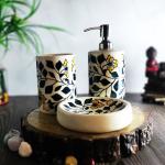 Banwari Crafts Hand Painted Ceramic Bathroom Accessories Set of 3 Pcs - Liquid Soap Dispenser, Soap Dish and Toothbrush Holder for Bathroom Décor and Home Gift Set BS102