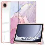 ProElite Cover for Samsung Galaxy Tab A9 Plus 11 inch Cover Case, Smart Flip Case Cover for Samsung Galaxy Tab A9+ 11 inch with S Pen Holder, Marble Rose Pink [Transparent Back]