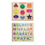 Enorme Big Wooden ABCD, Shapes and Colors Puzzle with Knobs, Educational and Learning Game For Kids