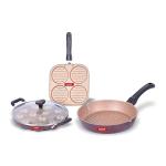 Sumeet Peach Aluminium Combo pack of Grill Pan, Multi Snack Maker, Grill Appam Patra With Glass Lid (Pack Of 3)