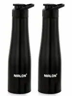 NIRLON Tall Bell Single Wall Stainless Steel Water Bottle 1000ml, Water Bottles for Fridge, School,Gym,Home,Office,Boys, Girls, Kids, Leak Proof(Black Colour|Sipper Cap|Set of 2)