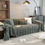 HOKIPO Luxury Waxy Faux Rabbit Plush Sofa Throw, Fluffy Sofa Cover for 2 Seater Sofa, 180(D) x 250(L) cm, Charcoal Grey (AR-5080-DGRY)