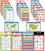 Traceease Educational Poster For Elementary School, Pack Of 25 Laminated Kids Learning Posters USA & World Maps