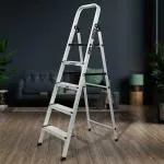 Plantex Big Foot - Widest Steps - Fully Aluminium Folding 5 Step Ladder for Home - 5 Wide Step Ladder (Black and Silver)