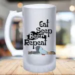 JIKRAA Designer Frosted Beer Mug I Gift for Father, Husband, Friends on Birthday, Anniversary | Crazy Quote Based Beer Mug | Eat Sleep Beer Repeat