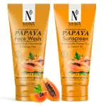 NutriGlow NATURAL'S Advanced Pro Formula Papaya Face Wash and Papaya Sunscreen SPF50 Non Sticky, Reduces Sun Tan, All Skin types 100gm Each (Pack of 2)