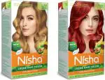 Nisha Permanent Hair color for Women & Men Combo Honey Blonde (120g) + Flame Red (150g) 100% Grey Coverage Ultra Deep Shine Long Lasting Hair Colour (Pack OF 2)