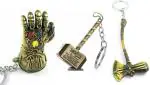 Blue Aura Sk Quality Gold Metal Avengers End Game Thor Hummers And Infinity Gauntlet Key Chain (Pack Of 3)