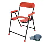NEOSAFE Mild Steel Commode Chair And Shower Chair With Fiber Handle Seat Back Support (Red)