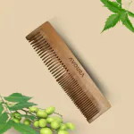 Avoura kacchi Neem Wooden Comb - Infused with 21+ Herbs, Neem & Sesame Oil for Detangling, Frizz Control & Shine - Suitable for All Hair Types (Dual Tooth)