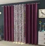 Homyhise Wine Geometric Polyester Window Curtain (152 x 122 cm) (Pack Of 3)