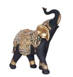 ARADH Polyresin Black and Gold Plated Elephant Idols with Trunk Up for Luck Vastu 11 Inch | Black and Gold