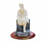 VOILA Lord Sai Baba Idol for Car Dashboard White Poly Marble Statue for Decoration