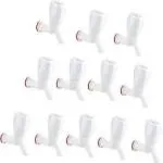 Droptech India White PVC Plastic Bib Cock/Water Taps for Kitchen Bathroom Wash Basins - Set of 12 (1/2