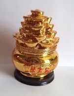 Tej Gifts Feng Shui Golden Wealth Vase for Wealth and Prosperity