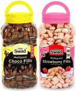 Swad Choco Fills & Strawberry Fills (Made with Oats,Wheat,Rice,Dark Choco Fill Cream ) 2 Jar, 740g