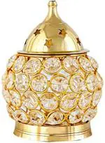 Fashion Bizz Gold Brass Crystal Akhand Diya 13 cm x 8 cm