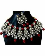 Jn Handicraft Metal Copper-Plated Gold, White Jewel Set For Women And Girls