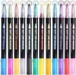 SAMVARDHAN Pack of 12 Pcs Metallic Double Line Outline permanent Pen Markers for Art Coloring Self-Outline for Card Making, Scrapbooking, Drawing, DIY Art Crafts